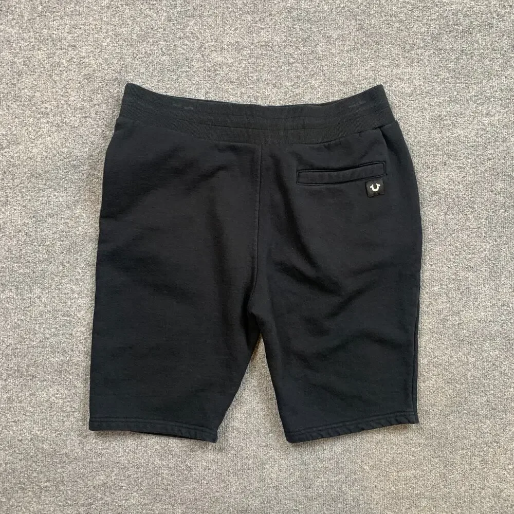 True Religion Shorts Mens L Large Black Fleece Sweat Loungewear Gym Training